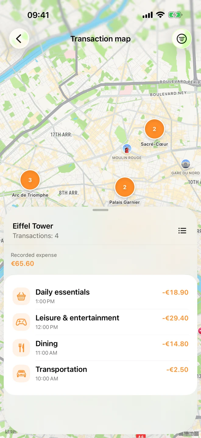 Transaction map grouping records that the user chose to save with a location