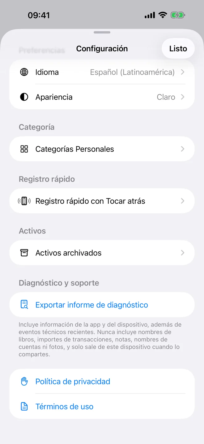 Pantalla de privacidad con información sobre el procesamiento local y las decisiones del usuario
