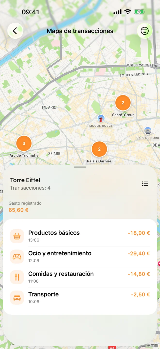 Mapa con movimientos a los que se ha añadido una ubicación
