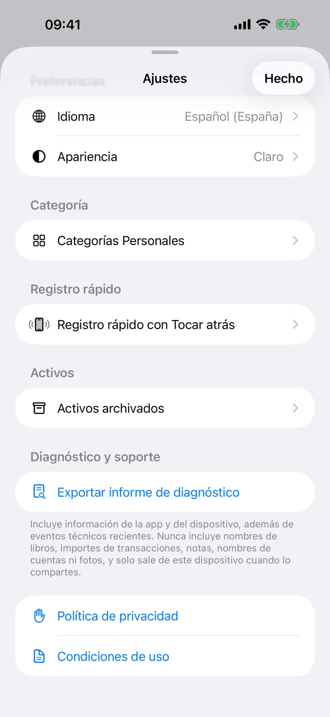 Pantalla de privacidad con información sobre el procesamiento local y las decisiones del usuario