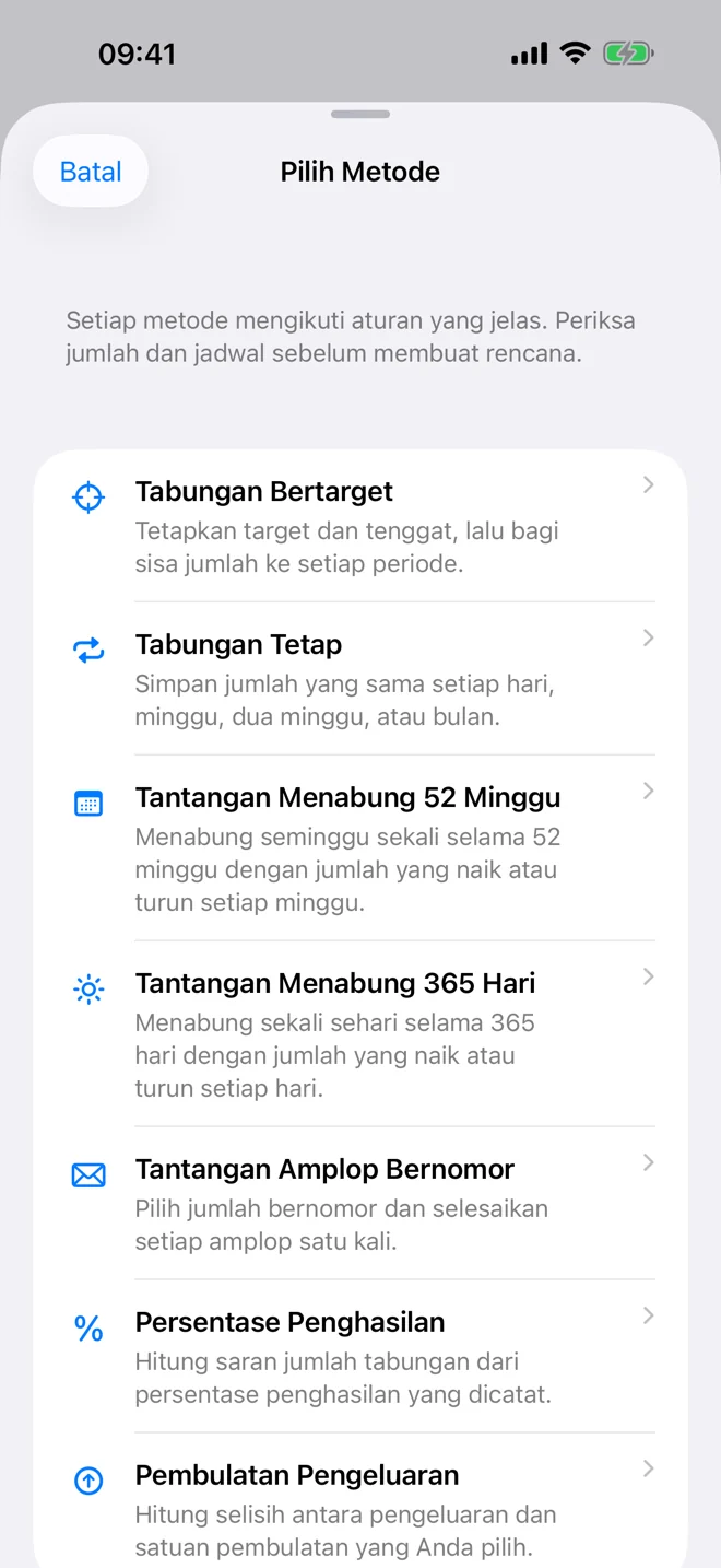 Rencana tabungan dengan target dan progres yang tercatat
