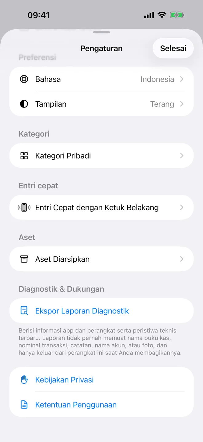 Layar privasi dengan informasi tentang pemrosesan lokal dan pilihan pengguna