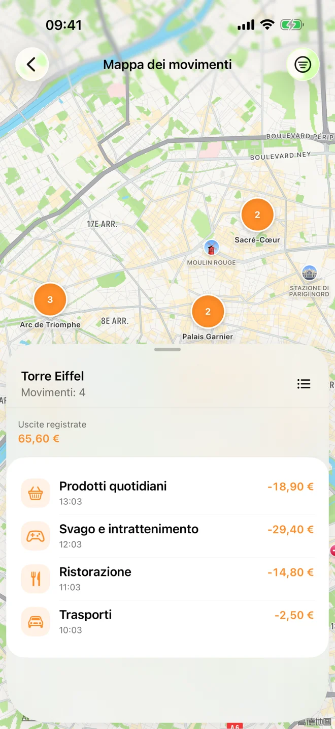 Mappa con movimenti ai quali è stato aggiunto un luogo