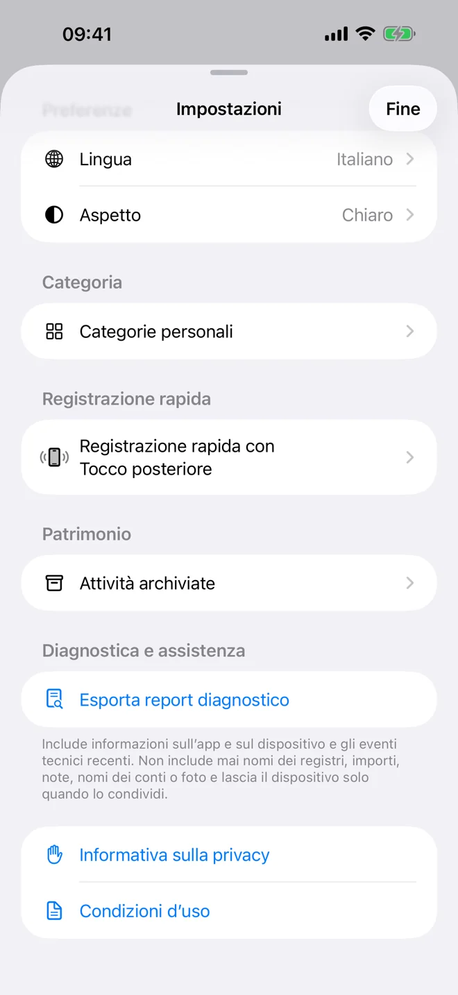 Schermata privacy con informazioni sull’elaborazione locale e sulle scelte dell’utente