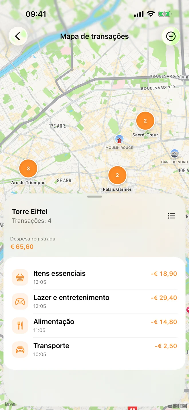 Mapa com lançamentos aos quais um local foi adicionado